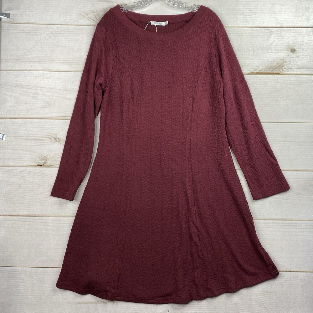 DressTells Dress 2XL Burgundy Long Sleeve Knit Pullover Textured Geometric NWT